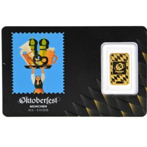 2g Oktoberfest München Goldbarren Vorderseite mit Motiv 2025