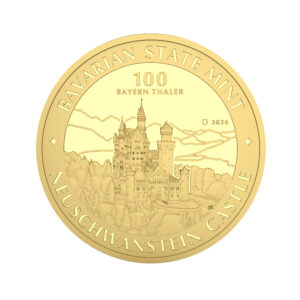 1 Unze Gold vor weißem Hintergrund, 100 Bayern Thaler Münzstück
