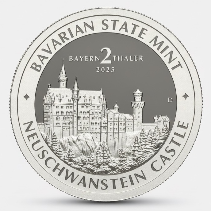 2 Bayern Thaler in Silber vor weiß grauem Hintergrund.