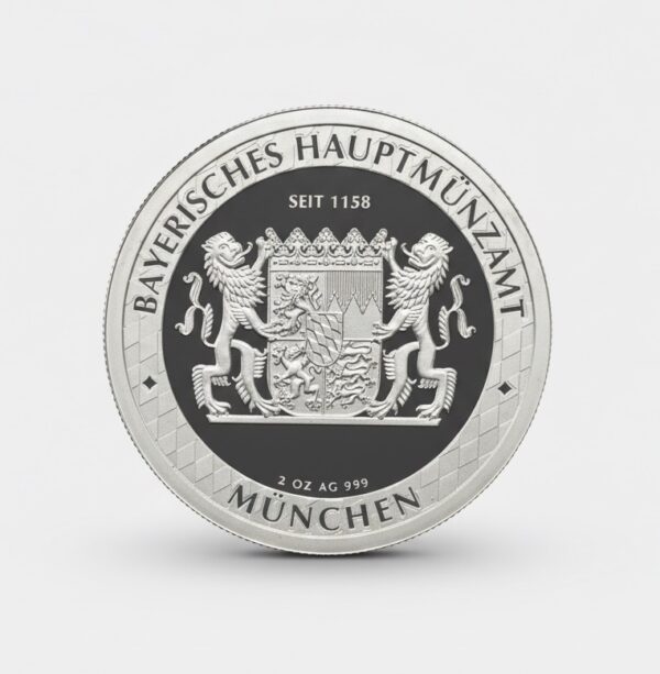 Rückseite 2 Unzen Silber 2 Bayern Thaler auf weißen Hintergrund mit großem Bayerischen Staatswappen