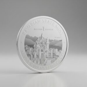 1 Bayern Thaler in Silber vor weiß grauem Hintergrund.