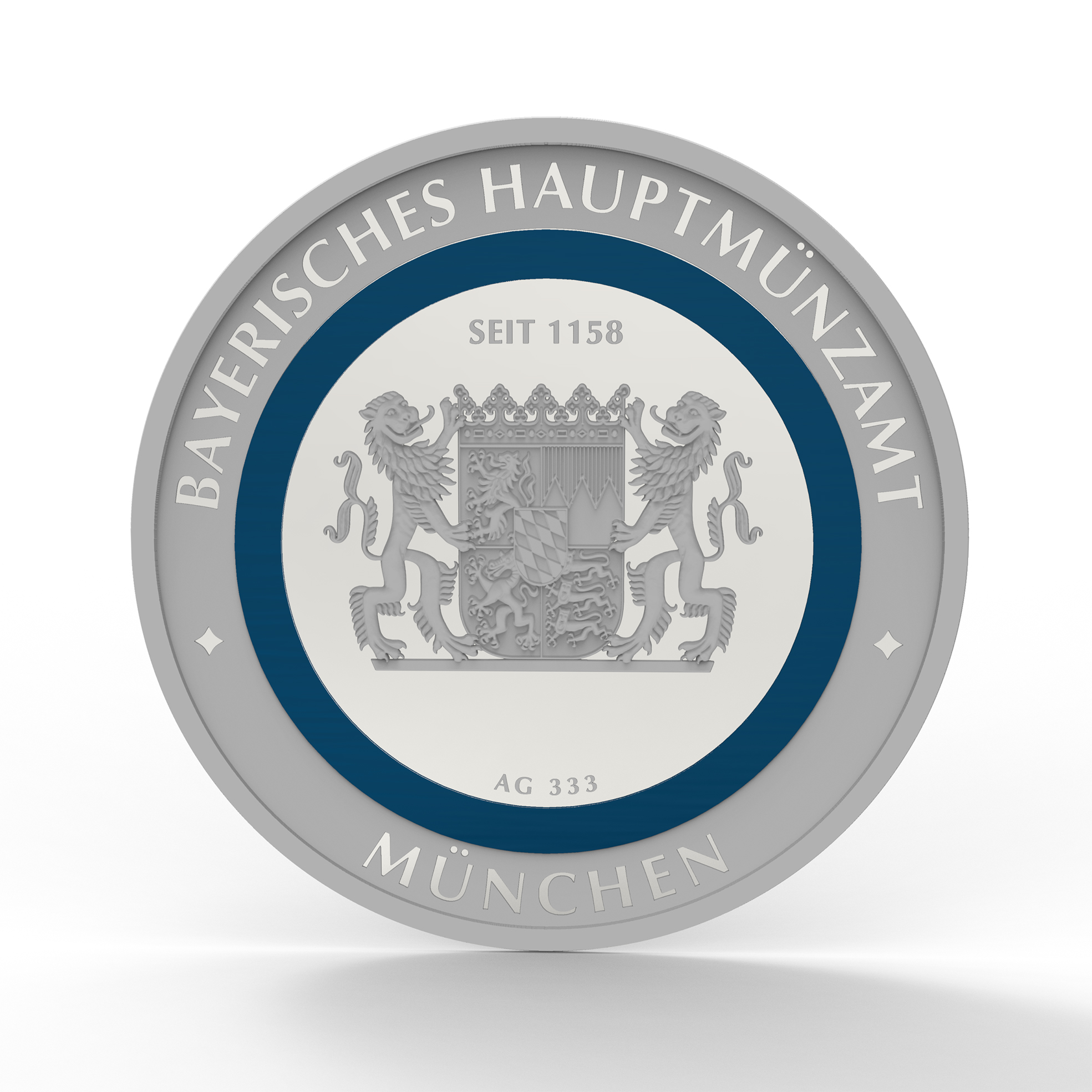 Rückseite Winter Thaler mit Motiv Wappen Bayern und blauem Polymerring vor weißem Grund