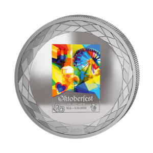 Oktoberfestmedaille 1 oz Ag 999 Motiv 2026 coloriert Vorderseite