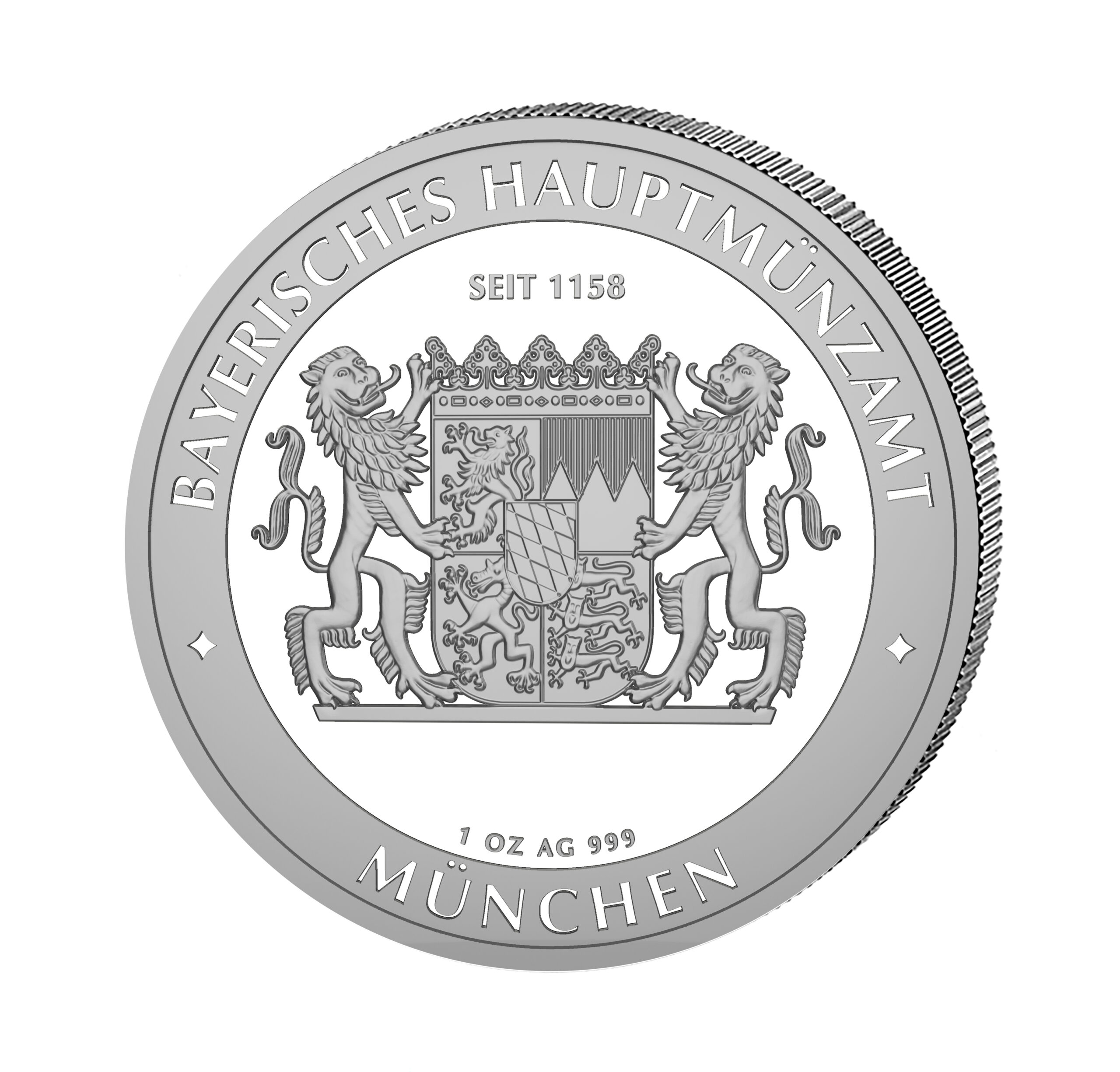1 Bayern Thaler – 1 Unze Ag 999 teilvergoldet – „Bavaria – 80 Jahre Bayerische Verfassung“ – Sonderedition Render Rückseite