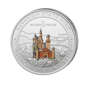 1 Bayern Thaler 1 oz Ag 999 teilcoloriert. Motiv Schloß Neuschwanstein, Teilcoloriertes Schzloss Neuschwanstein.